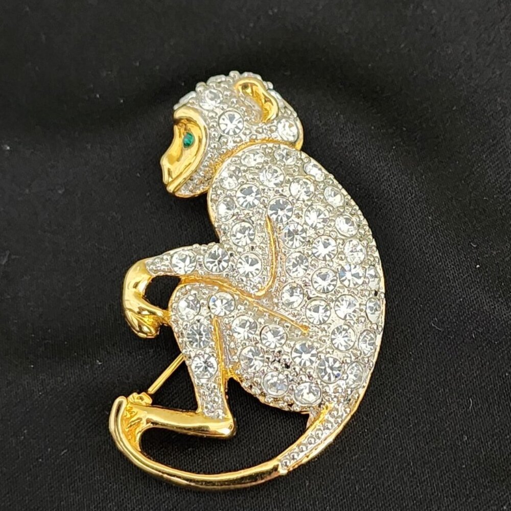 Vintage Monkey Brooch with Rhinestones